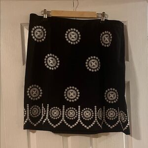 Boden Black Midi Skirt with White Embellishments